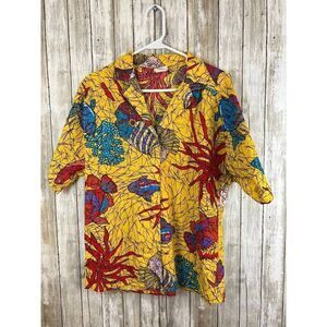 Vintage 90's Avon Fashions Yellow Colorful Fish Women Blouse Size 9/10